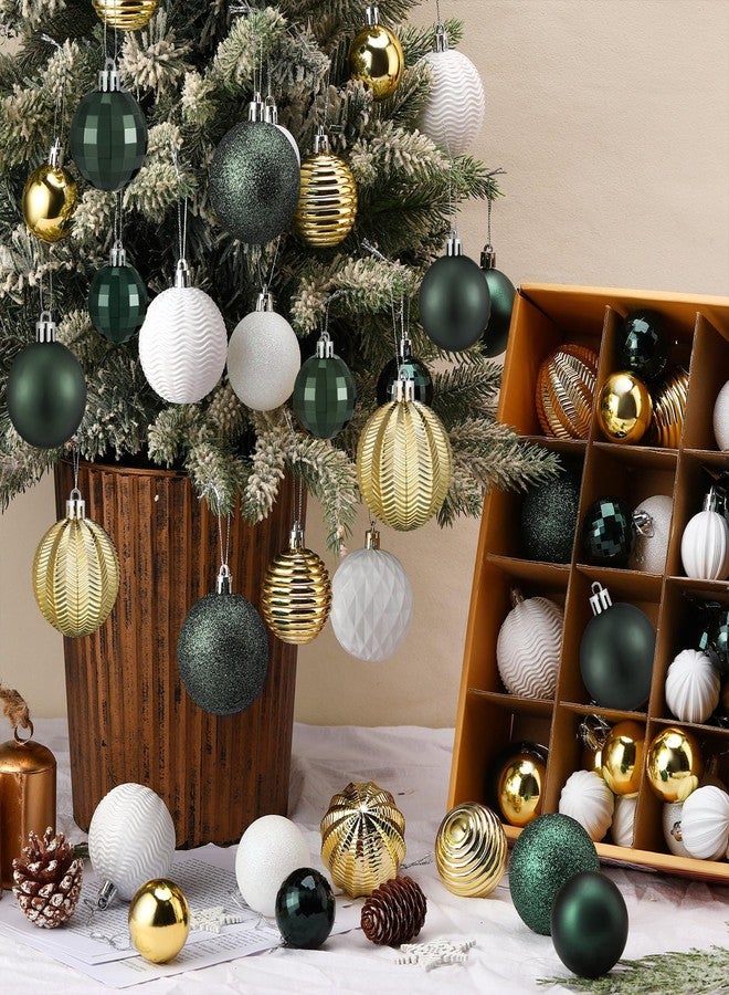 Lunmon 72 Pcs Christmas Ball Ornaments Bulk Emerald Green Gold White Tree Ornaments 1.57/1.97/2.36 Inch Shatterproof Matte Glitter Xmas Baubles Assorted Vintage Christmas Decor for Xmas Tree Home - Image 1
